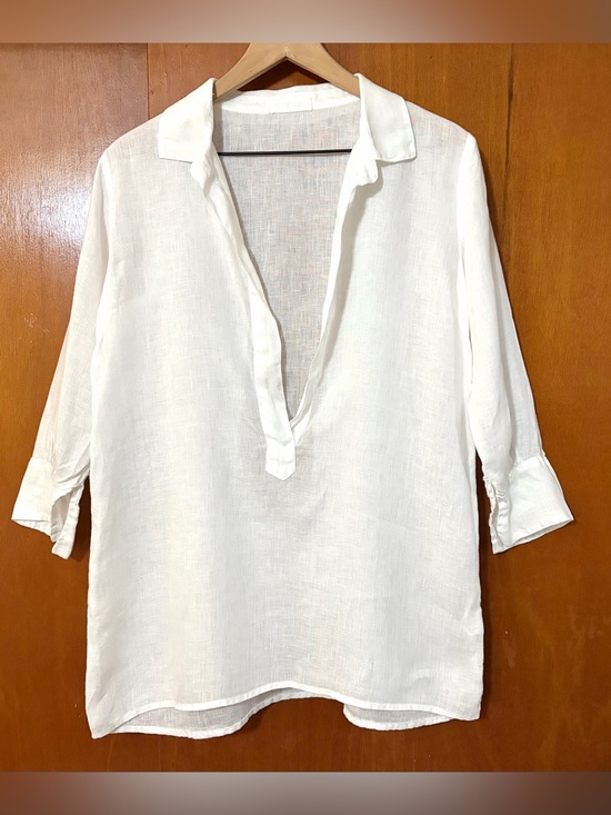 CP Shades Tops - CP Shades White V-Neck Linen Tunic Top Coastal